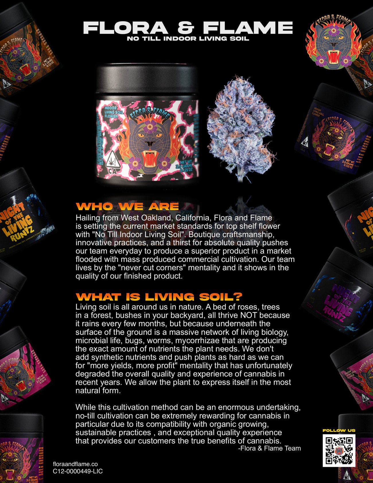 Flora & Flame marketing one-sheet — brand bio