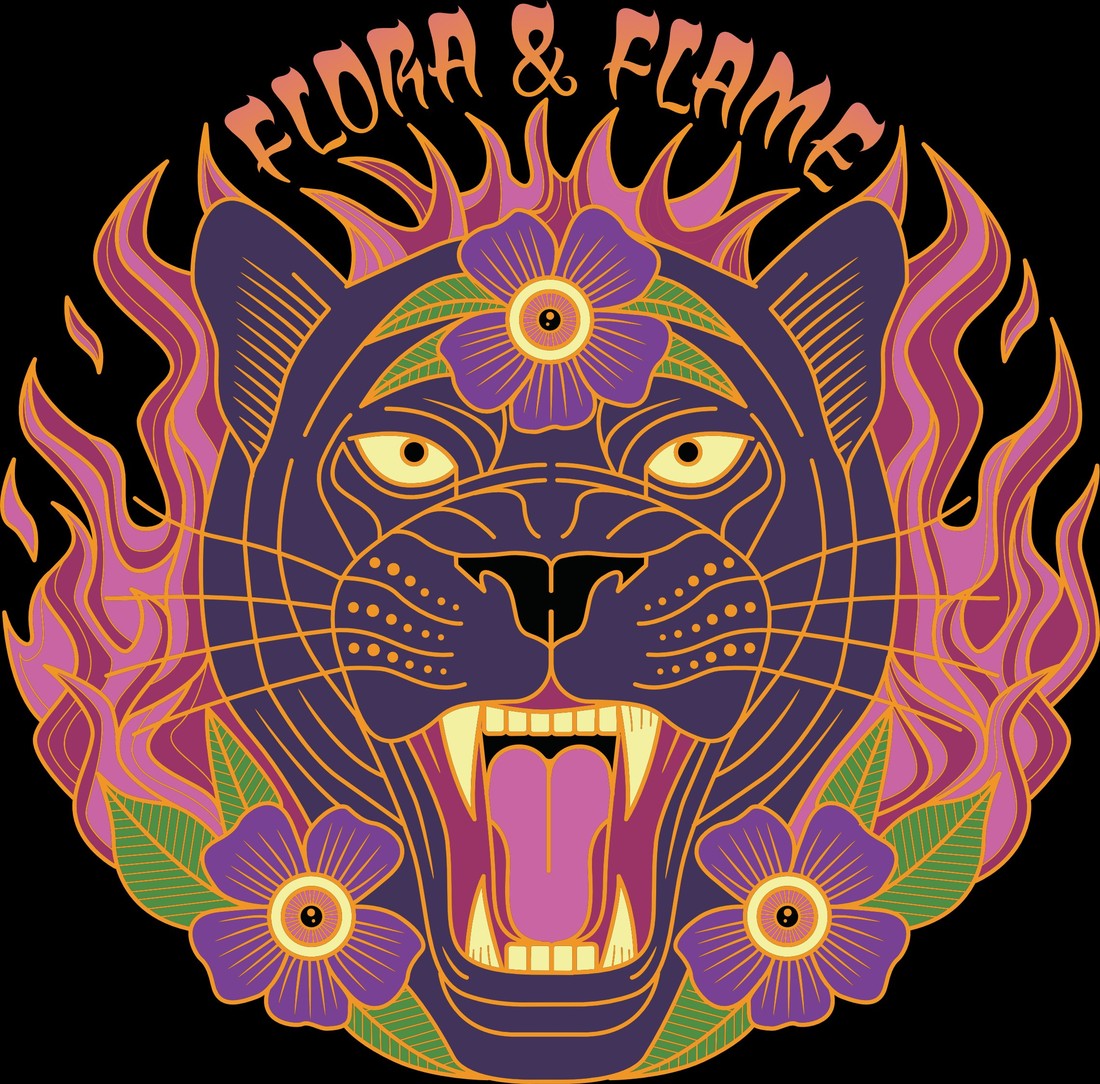 Flora & Flame panther mark — purple flame colorway