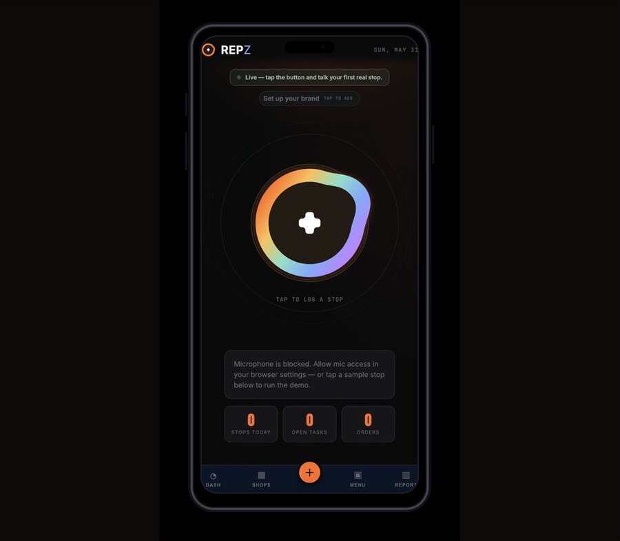 Repz app: tap to log a stop